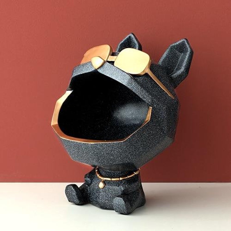 Cool French dog figurine with big mouth. French Dog storage box, home decor, ornamental resin, sculpture, French dog figurine gift image 1