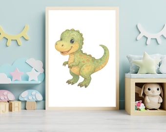 Dinosaur nursery prints, set of 6, dino wall art, digital download, nursery decor, boys room, colorful, cute dinosaurs, dino theme, learning