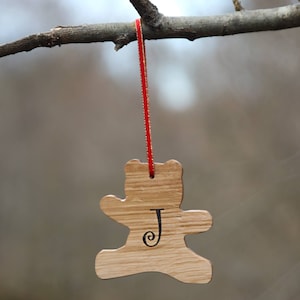 Handcrafted Scottish Oak Teddy Bear Christmas tree decoration