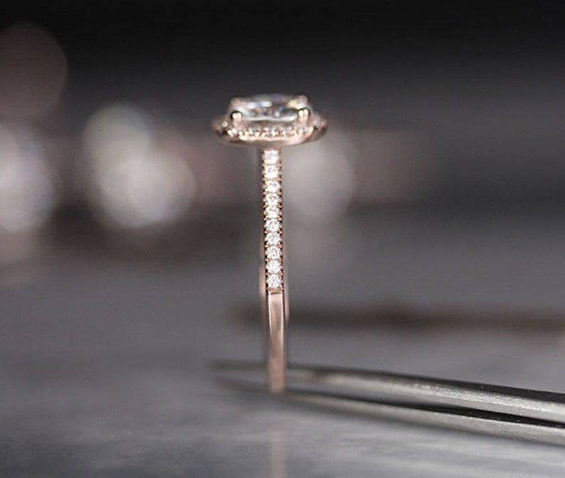 Forever Classic Moissanite Ring Charles and Colvard Moissanite Bridal Ring 7mm Cushion Moissanite /& Diamond Simulant Engagement Ring