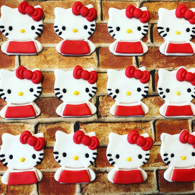 12 Hello Kitty Cupcake Toppers Edible Hello Fondant Hello Etsy