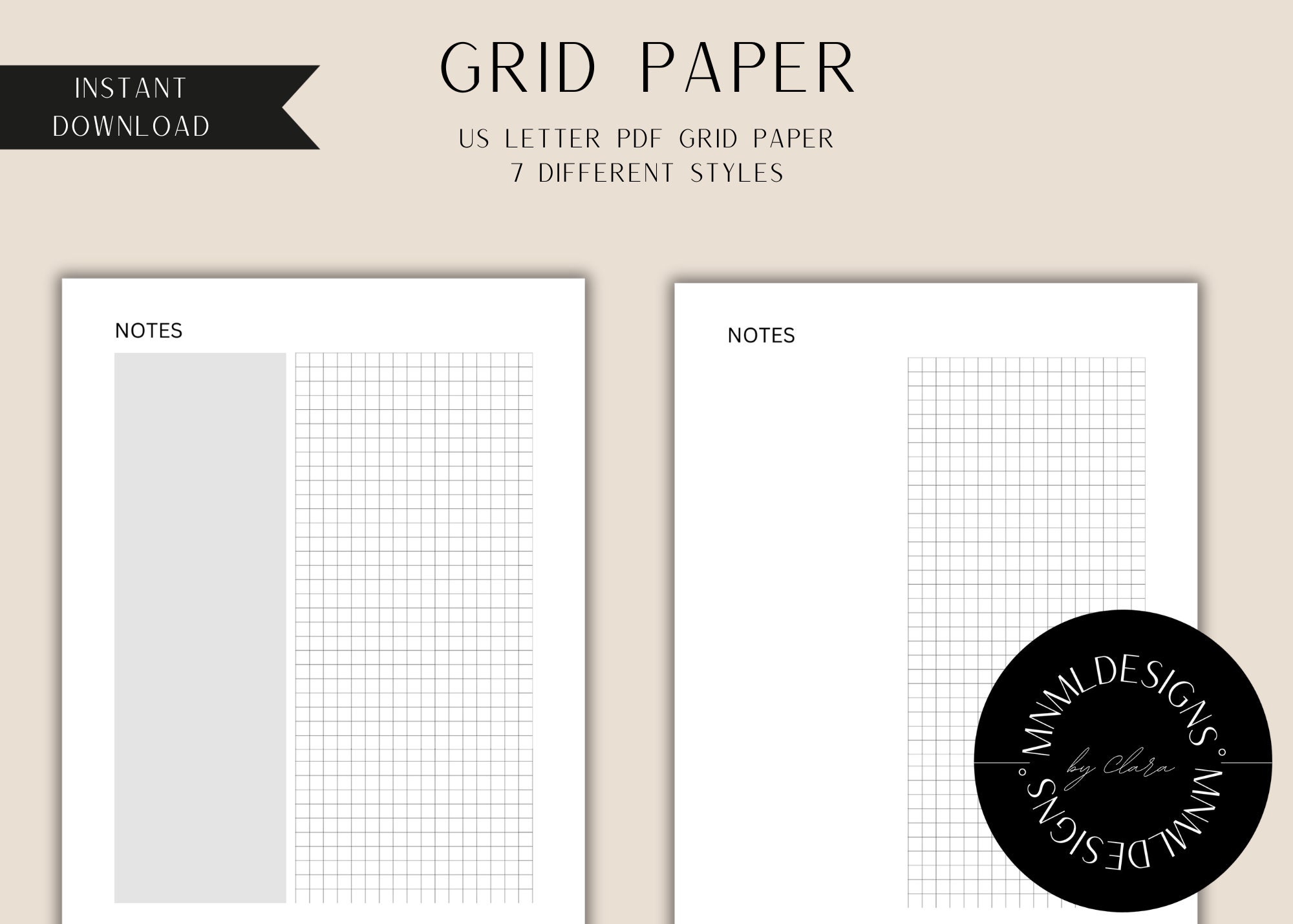 Grid Paper Printable 7 Styles Instant Download PDF - Etsy