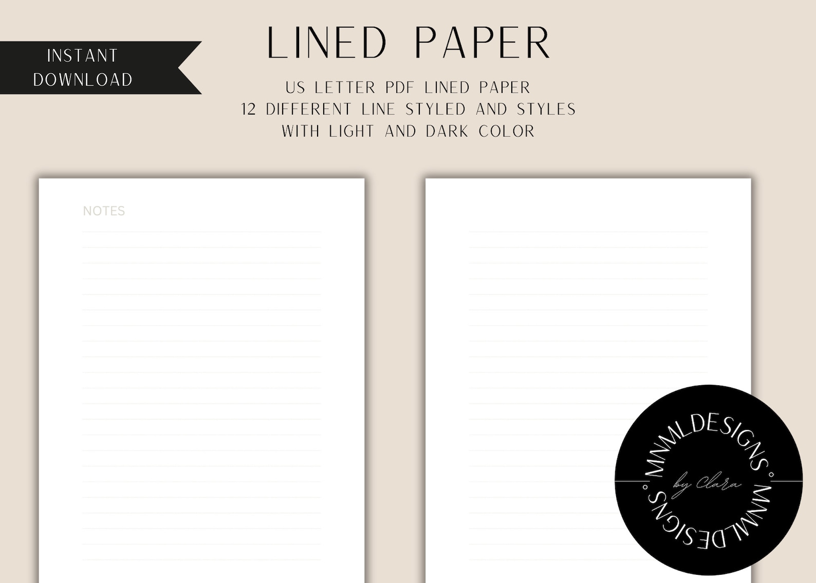 Lined Paper Printable 12 Styles Instant Download PDF - Etsy