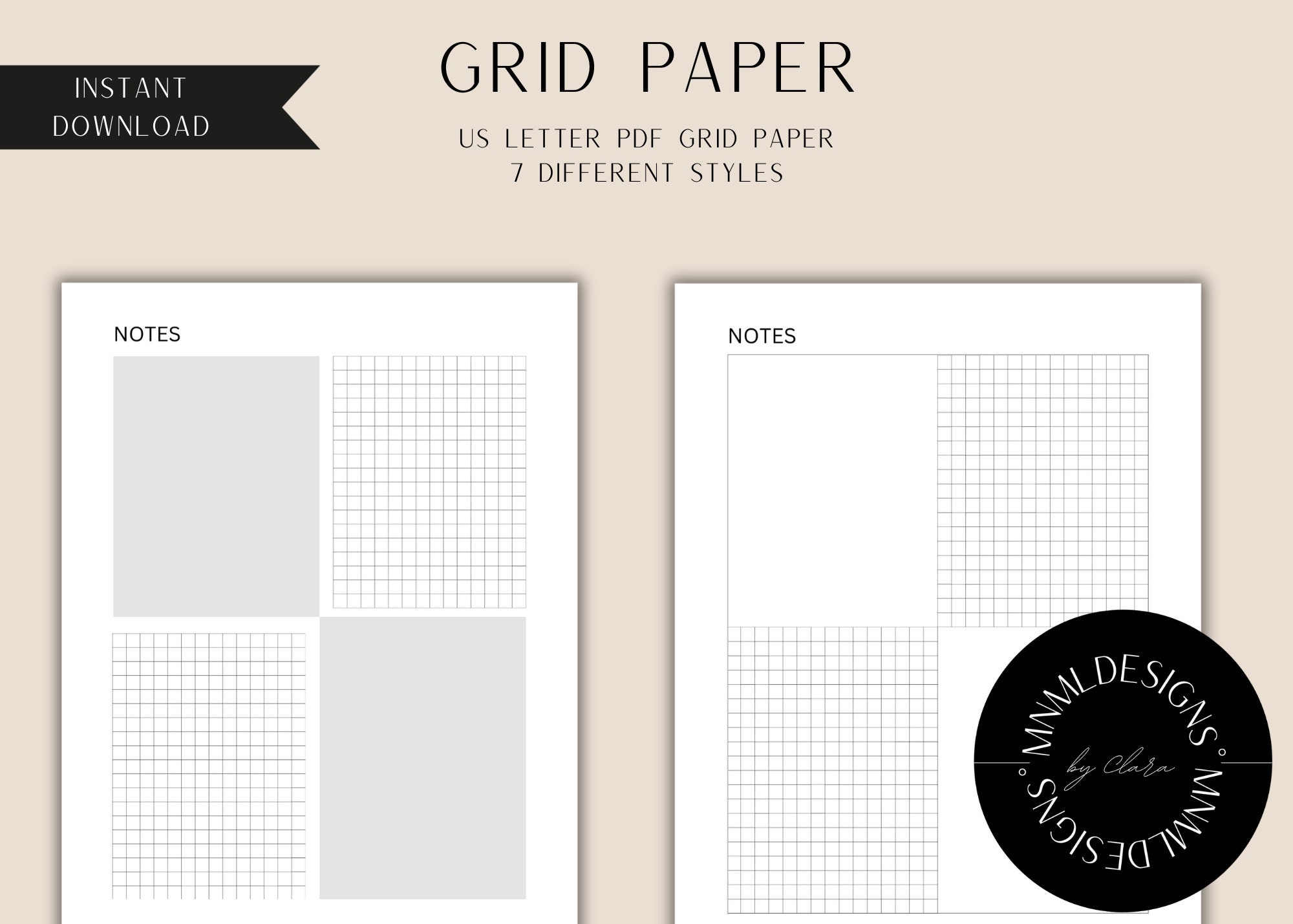 Notebook Grid Styles Grid Paper Printable 7 Styles Instant Download PDF - Etsy