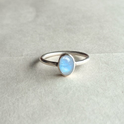 Rainbow Moonstone Ring Sterling Silver Stacking Ring - Etsy