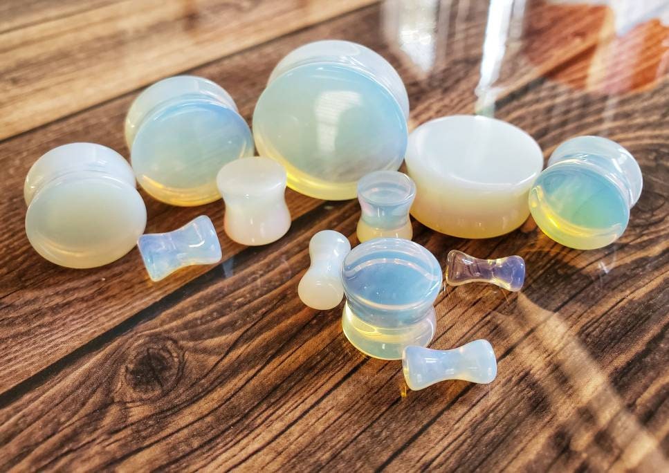 Opalite glass plugs, PAIR of glass plugs, 6g, 4g, 2g, 0g, 00g, 1/2g, …