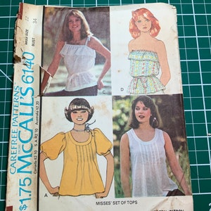 1970’s Mc Call’s 6140 Carefree Patterns for size 12 Misses set of tops