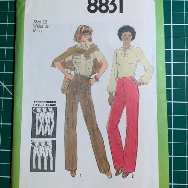 1970’s vintage Simplicity 8831 in size 16 waist 30 for proportioned pants