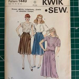Kwik Sew 1449 in sizes 14-20 for misses skirts with gatherings, pleats or shoulder straps