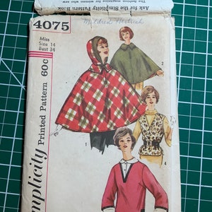 1960’s vintage Simplicity 4075 size 14 cape pattern