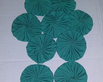 Green Fabric Yo Yos w/ Solid Colored Buttons