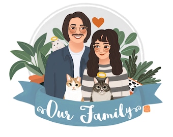 Couple Portrait | Digital Illustration | Personalised Gift |Family Portrait | Gift for Girlfriend | Couple Portrait