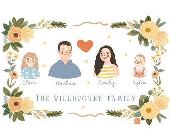 Cute Family Portrait, Couple illustration,Cute Portrait, Custom couple portrait, Family portrait, Personalized portrait, Illustration