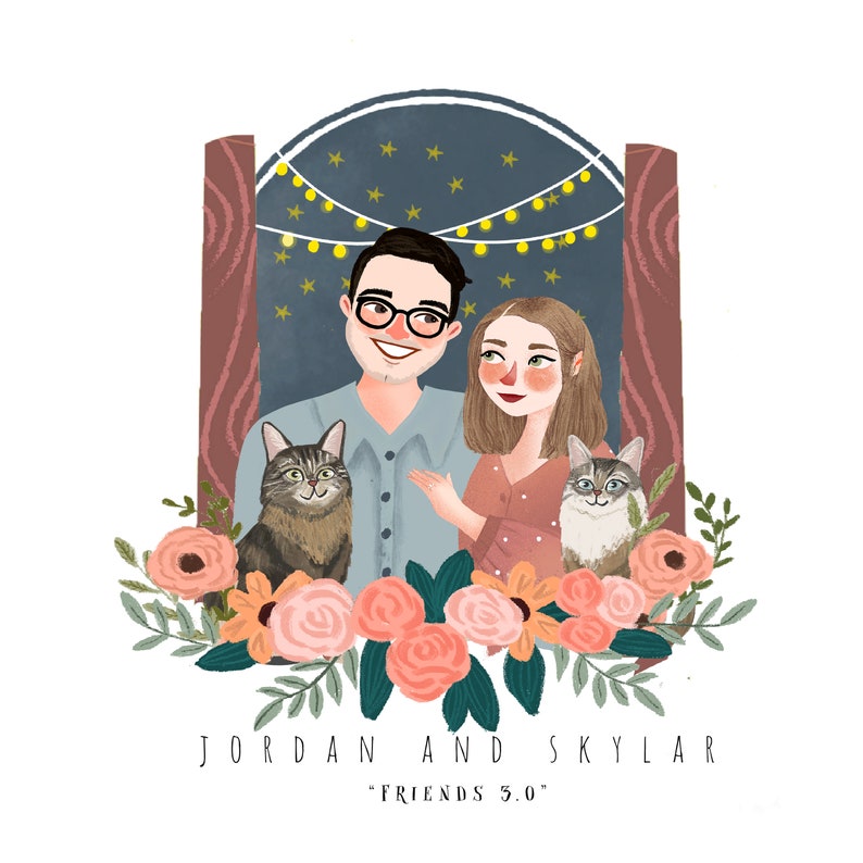 Couple Portrait, Couple illustration, Gift ideas, Custom portrait, Family portrait, Family illustration, Wedding gift image 5