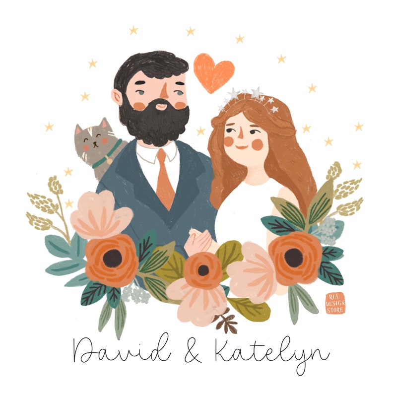 Couple Portrait, Couple illustration, Gift ideas, Custom portrait, Family portrait, Family illustration, Wedding gift image 4