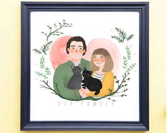 Couple Portrait, Couple illustration, Wedding gift, Custom couple portrait, Family portrait, Personalized portrait, Illustration