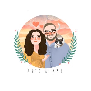 Couple Portrait, Couple illustration, Gift ideas, Custom portrait, Family portrait, Family illustration, Wedding gift image 7