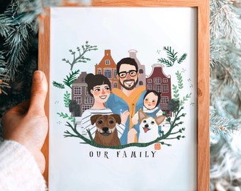 Paarportrait, Paarillustration, Hochzeitsgeschenk, benutzerdefiniertes Paarportrait, Familienportrait, personalisiertes Portrait, Illustration, Geschenkkarte