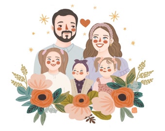 Cute Custom portrait, Family illustration ,Couple Portrait, Couple illustration, Family portrait, Illustration, Family illustration, Gift