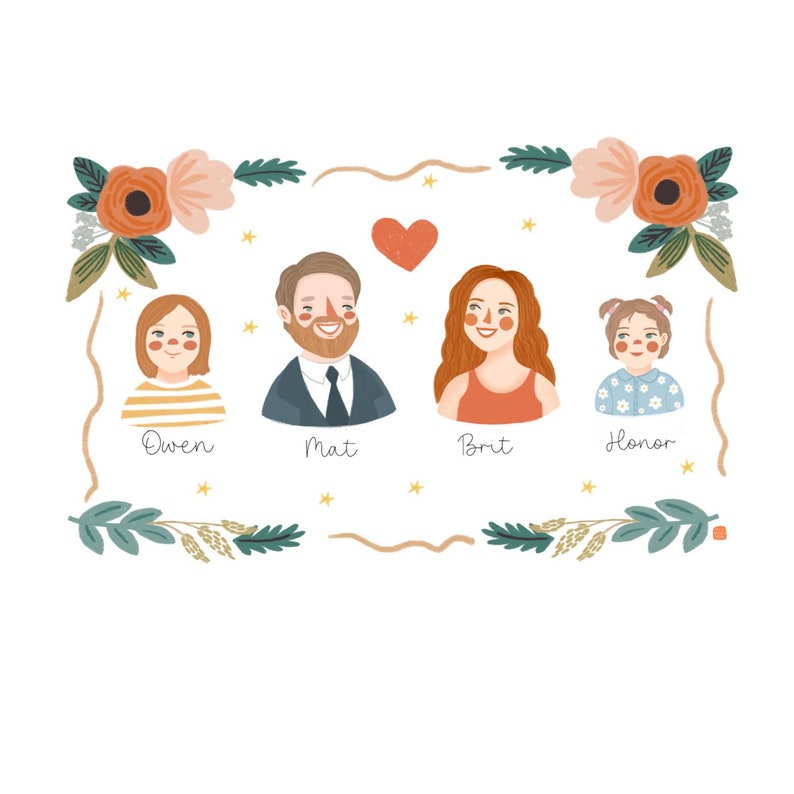 Cute Family Portrait, Couple illustration,Cute Portrait, Custom couple portrait, Family portrait, Personalized portrait, Illustration image 5