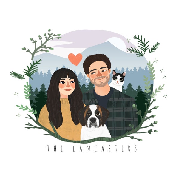 Couple Portrait, Couple illustration, Gift ideas, Custom portrait, Family illustration,Valentine’s Day Portrait