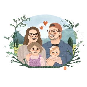 Portrait de couple, Illustration de couple, Famille de dessins animés, Portrait personnalisé, Portrait de famille, Illustration de famille, Cadeau de mariage