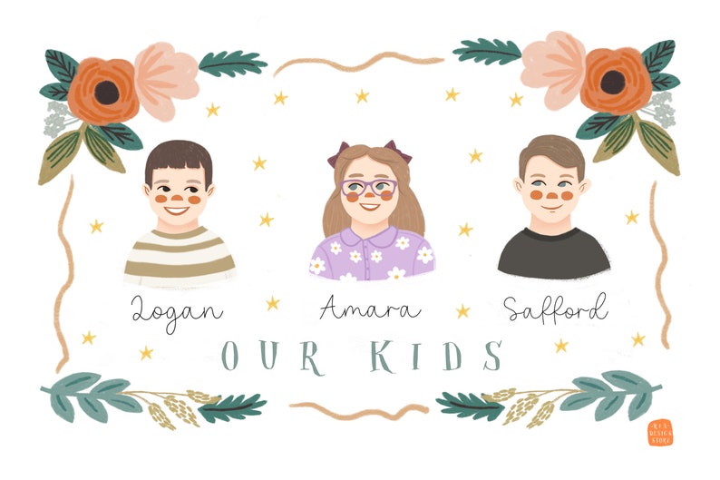 Cute Family Portrait, Couple illustration,Cute Portrait, Custom couple portrait, Family portrait, Personalized portrait, Illustration image 6