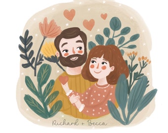 Couple Portrait, Couple illustration, Wedding gift, Custom portrait, Family portrait, Personalized portrait, Illustration