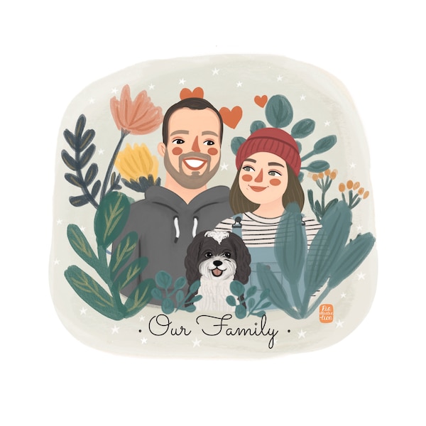 Couple Portrait, Couple illustration, Gift ideas, Custom portrait, Family portrait, Family illustration, Wedding gift