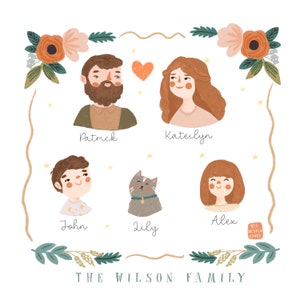 Cute Family Portrait, Couple illustration,Cute Portrait, Custom couple portrait, Family portrait, Personalized portrait, Illustration image 4