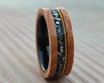 Olive Wood Tungsten Ring for men, Tungsten ring wood and Guitar string Wedding ring for men