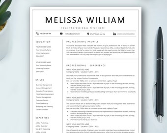 Creative Resume Template for Word + Free Cover Letter + Social Icons | Modern CV Template | Professional Resume Template | Instant Download