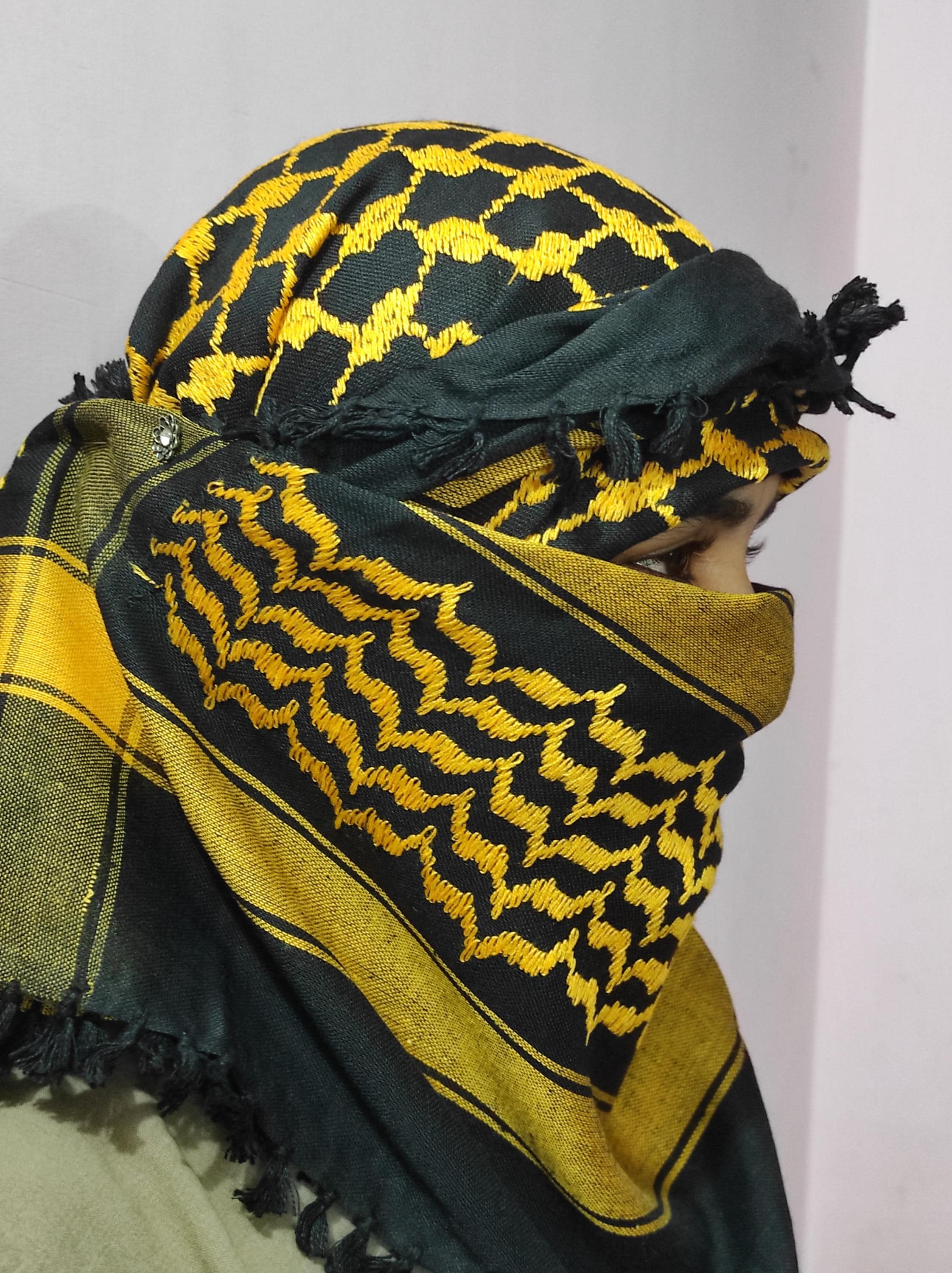 Shemagh / Keffieh Arabe Noir Et Bordeaux Avec Franges - Écharpe Homme NEUVE