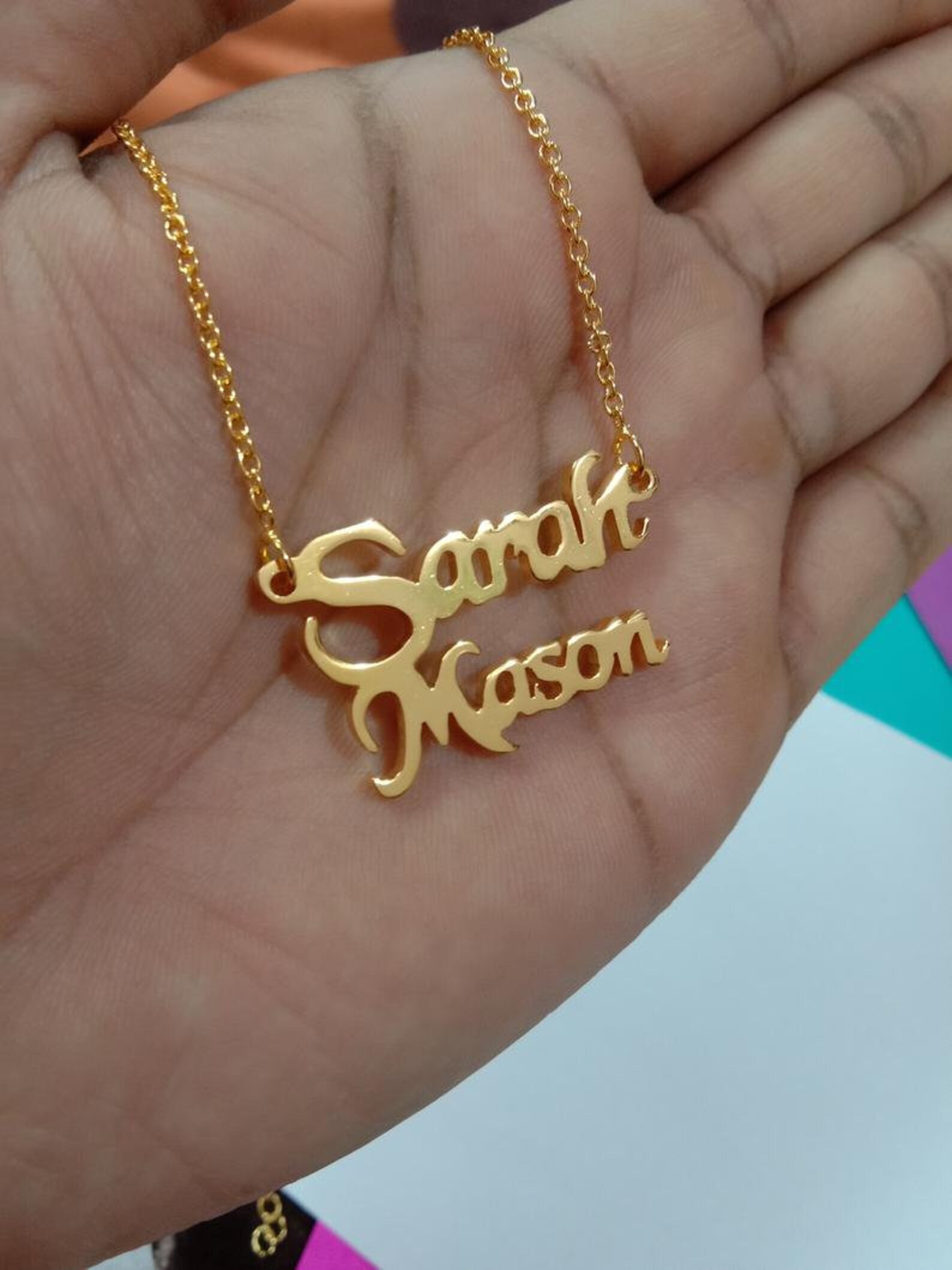 Two Name Necklace 24k Gold Name Necklace Tiny Name Etsy
