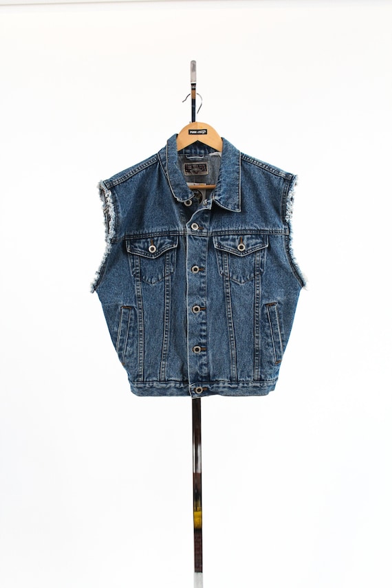 VNTG Fringe Denim Sleeveless Vest Nevada Jeans //