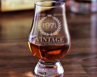 Vintage Whiskey Glass / Personalized Glencairn Glass / Whiskey Glasses / Scotch Glass / Bourbon Glass / Birthday Gift / Birthday Whiskey
