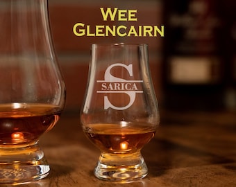 Wee Glencairn Glass with Monogram / Monogram Glasses / Monogram Glencairn Glasses / Engraved Scotch Glasses / Mini Glencairn Bourbon Glass