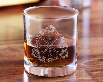 Helm of Awe Whiskey Glass / Viking Nordic Symbols / Elder Futhark Runes / Asatru / Aegishjalmur Glass / Norse Gift, Norse Mythology