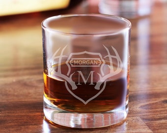 Stagg Monogram / Custom Whiskey Glasses / Scotch Glass / Bourbon Glass / Deer Antlers / Antler Glasses / Deer Mount