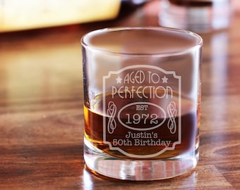 Aged to Perfection Personalized Whiskey Glasses / Etched Whiskey Glass / Scotch Glass / Bourbon Glass / Birthday Gift / Birthday Whiskey