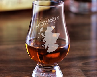 Scotland Glencairn Glass / Engraved Glencairn Whiskey Glasses / Scotch Glasses /Bourbon Glass / Map of Scotland / Scotch Whisky