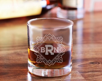 Art Deco Monogram Glass / Custom Whiskey Glasses / Scotch Glass / Bourbon Glass / Monogram Glassware / Monogram Glasses / Gatsby Party