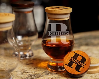 Monogram Glencairn Glass with Lid / Monogram Glasses / Glencairn Glasses / Whiskey Glass Lid / CairnCap / Glencairn Topper / Glencairn Lid