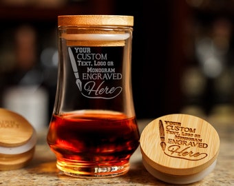 Custom Kenzie Glass with Lid / Engraved Kenzie Taster Glasses / Personalized Whiskey Glass Lid / CairnCap / Whiskey Glass Topper