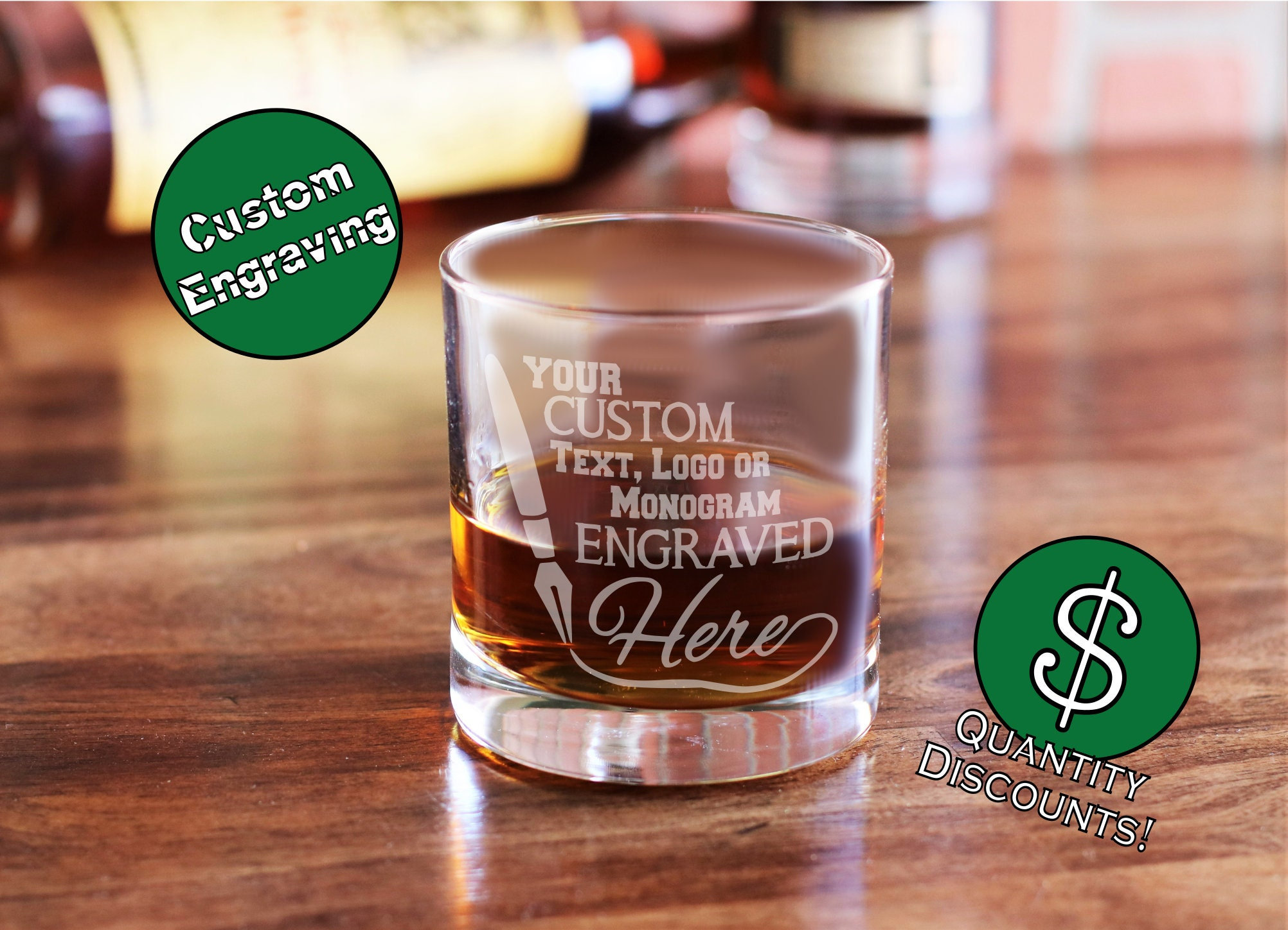 Personalized Rock Whiskey 2x Glasses with Vintage Text Logo Set of 2 glasses 