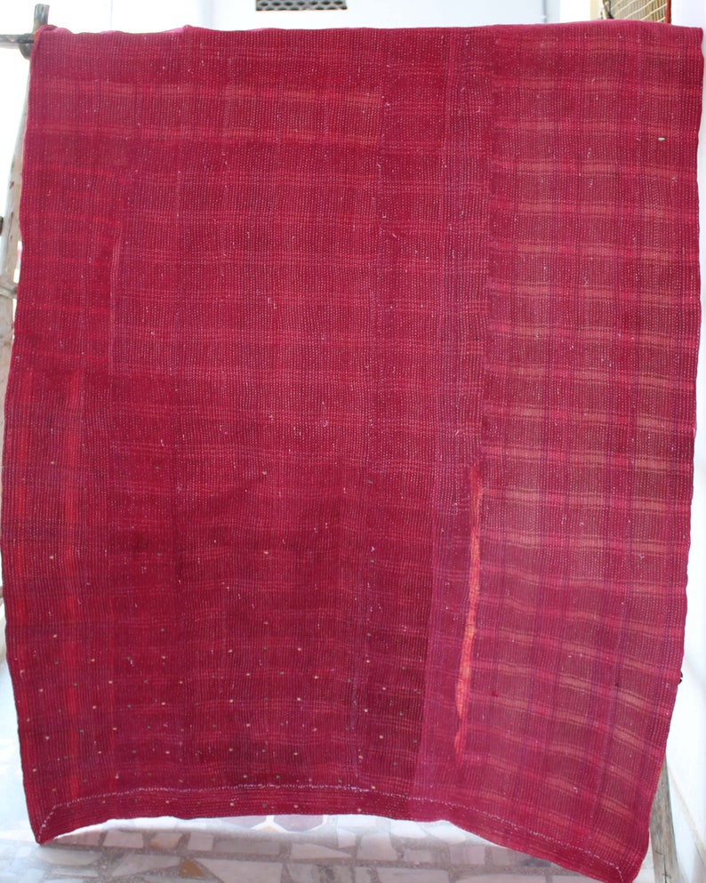 Vintage Reversible KanthaThrow Indian Cotton Kantha Quilt Floral Design Handmade Kantha Blanket Sari Kantha Bedspread Bohemian Bed Cover