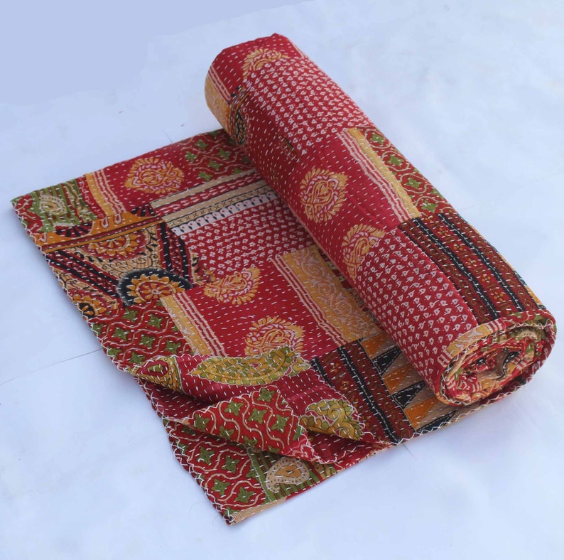 Old fabric kantha blanket double size 90x108 inches vintage kantha quilt handmade kantha bed cover summer and winter quilt Assorted colors and patches