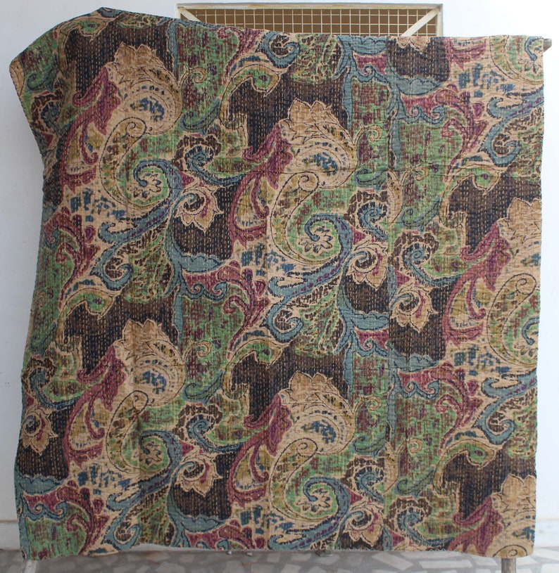 Handmade Kantha Quilt Indian Cotton Kantha Blanket Hand Stitched Kantha Bedspread Bohemian Kantha Bed Cover Kantha Picnic Throw