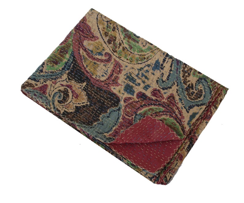 Handmade Kantha Quilt Indian Cotton Kantha Blanket Hand Stitched Kantha Bedspread Bohemian Kantha Bed Cover Kantha Picnic Throw