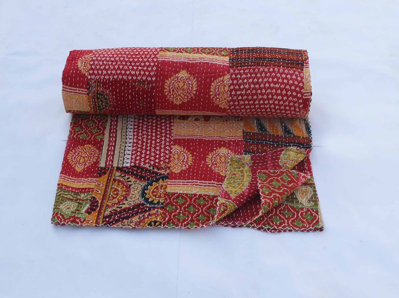 Old fabric kantha blanket double size 90x108 inches vintage kantha quilt handmade kantha bed cover summer and winter quilt Assorted colors and patches
